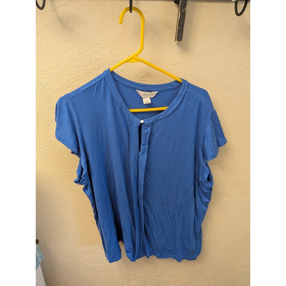 Liz Claiborne Womens Blue Keyhole Neck Short Sleeve Knit Top Blouse 2X